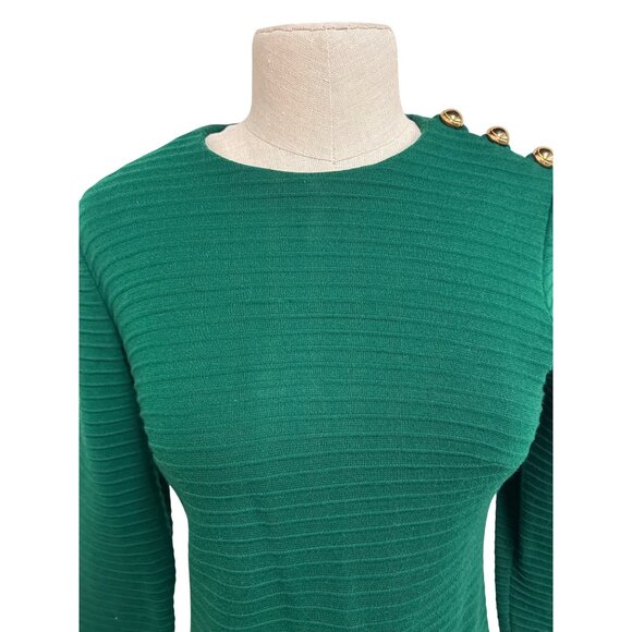 Vintage Miss Couture Green Ribbed Knit Dress With Gold Button Accents - Picture 6 of 14